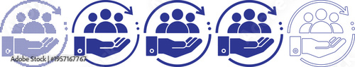 Blue icons of people on hands with arrows  business concept for teamwork and support