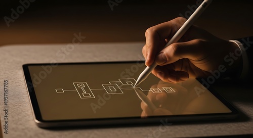 Drawing Process Flowchart On Digital Tablet