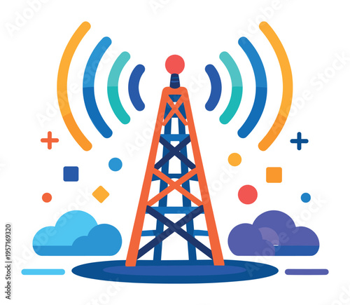 Communication tower sending strong wireless signals, connecting people and devices with reliable telecommunication, internet, and mobile data services