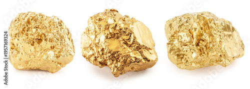 Canvastavla Gold nuggets on white background, clipping paths