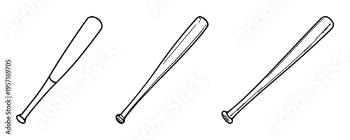 Baseball bat icon set with simple outline featuring sport equipment, baseball bat, icon with vector graphics and illustration