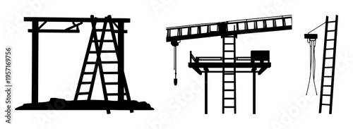 Ladder construction silhouette set with simple line art design featuring simple design, minimalist, black and white with illustrations and graphics