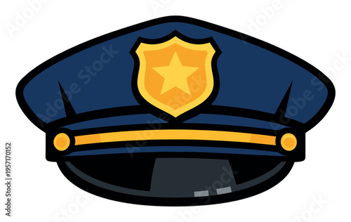 Police officer cap with a golden star badge, representing law enforcement, security, and public safety