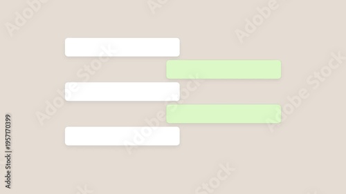 Minimalist messaging app interface animation with white and green chat bubbles on beige background