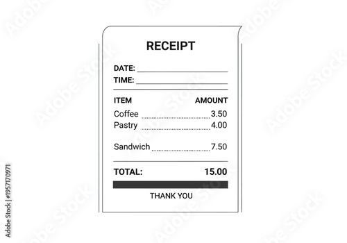 A detailed illustration of a restaurant receipt on a white background