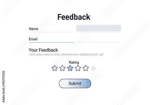 A person submits feedback on a webpage with a rating system and form fields.