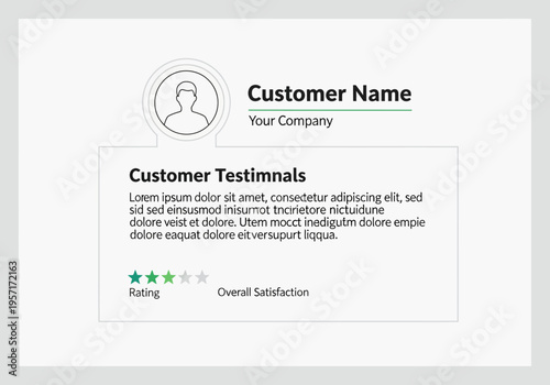 A person icon with a testimonial quote and rating on a white background