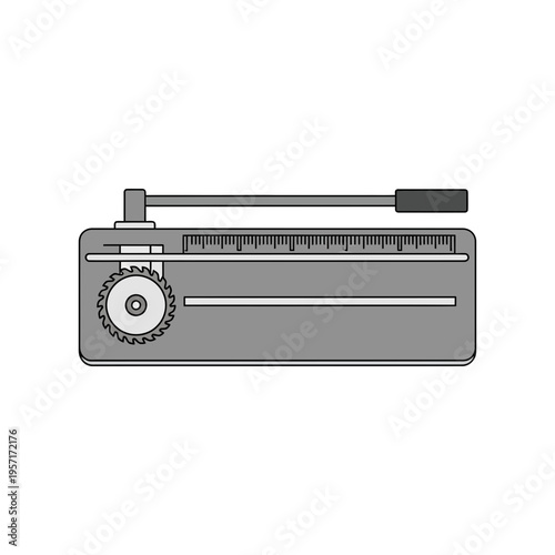 Flat illustration of a mechanical pencil sharpener with a handle and adjustment dial.
