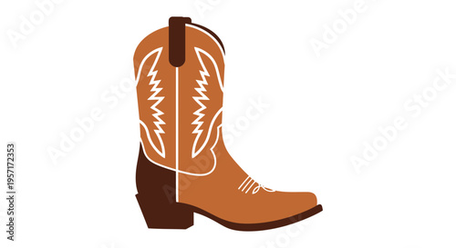 Illustration of a brown cowboy boot with white decorative stitching.