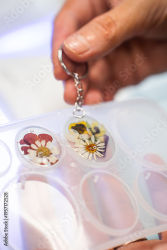 A master class on making jewelry from epoxy resin. Close-up