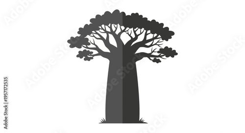 Silhouette of a large, mature tree with expansive branches and dense foliage.