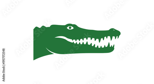 Green crocodile silhouette with open mouth showing sharp teeth.