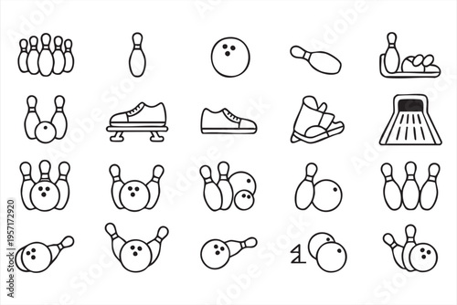Bowling Game Line Icons Set for Sports Recreation and Entertainment