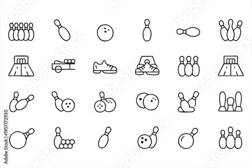 Bowling Recreation Line Icons Set for Leisure and Indoor Activities
