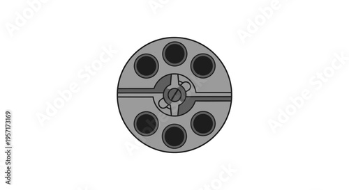 Close-up of a revolver cylinder with six chambers.