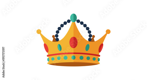 Cartoon illustration of a royal crown with colorful jewels and gold accents.