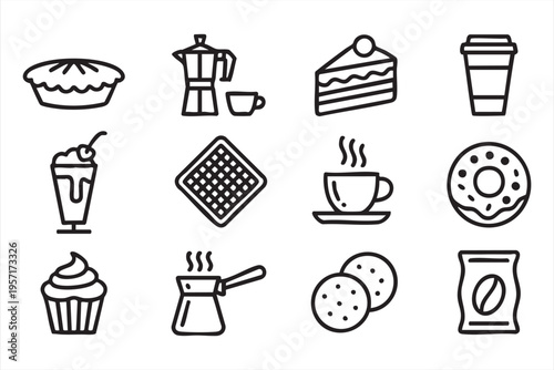 Dessert and Coffee Icons with Cupcake Donut and Espresso Elements