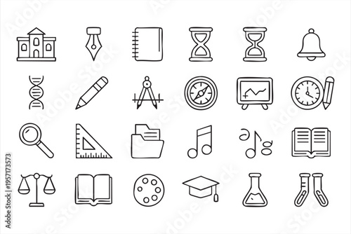 Academic Line Icons for Education Science Research and Knowledge