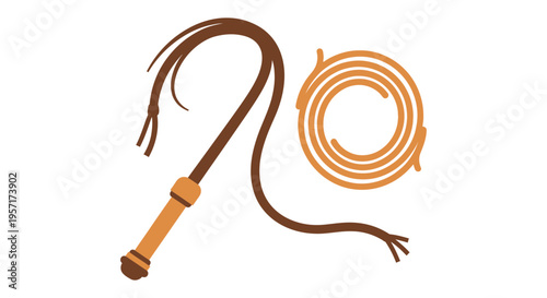Illustration of a whip and a coil of rope intertwined.