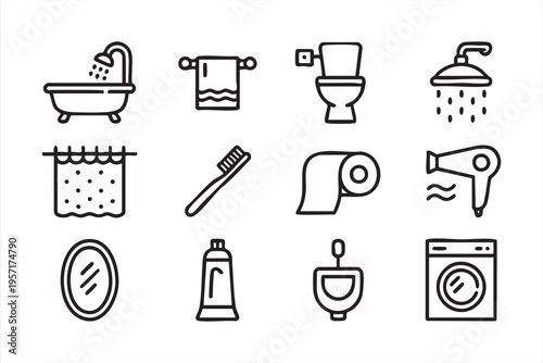 Minimal Hygiene Icons for Bathroom Cleaning and Daily Care Routine