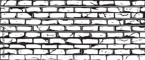 Black and white brick wall texture with weathered cracked surface patterns