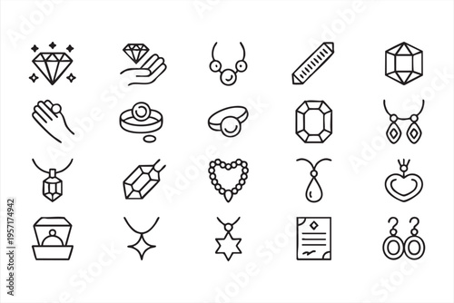 Diamond and Jewelry Icons for Fashion Boutique and Wedding Concepts