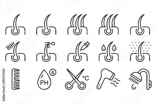 Hair Care Icon Collection with Hair Loss Treatment and Scalp Symbols