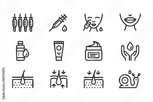 Skincare Icon Collection with Cosmetic Treatment and Dermatology Symbols