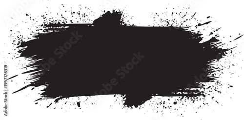 Black ink brush stroke texture with splatter and grunge edges