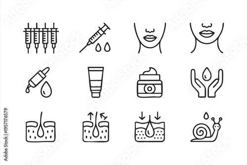 Dermatology Icons Featuring Skin Layers Absorption and Treatment Concepts