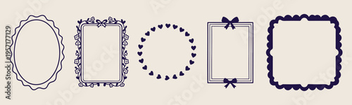 Heart shape wreath, romantic border frame, hand drawn heart doodles, love wedding elements, minimalist heart icons, decorative circle frame, valentine greeting graphics