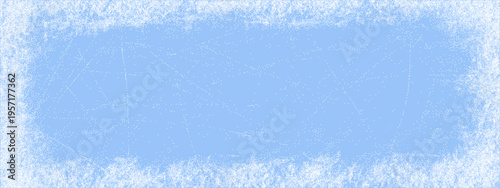 Frame ice texture and grunge overlay effect with scratchy background snowy. Grainy winter frozen and noise blue border with vector rink graphic. Element frame crack and abstract grunge splash.