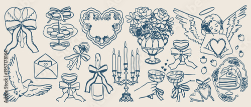 Vintage tea flowers, floral bouquet frame, elegant candle holder, romantic victorian frame, tea party illustration, antique floral bouquet, classic line art.