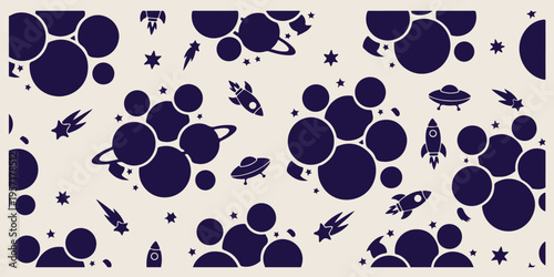 Space planets pattern, celestial universe background, galaxy doodle art, stars and planets, outer space illustration, astronomy seamless design, cosmic celestial pattern.