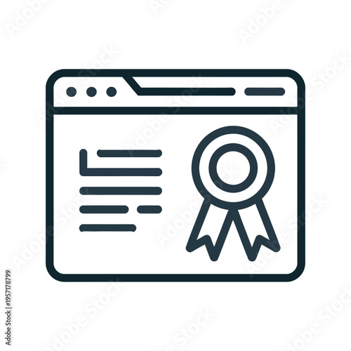 Vector of a web browser window with a prize ribbon icon displayed in the center