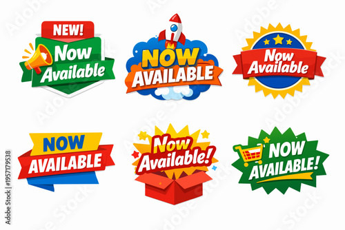 Now available labels and banners for new product promotion, marketing, and business launch announcements