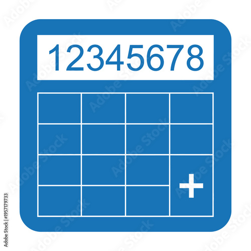 Vector of a blue calculator with a grid layout and numerical sequence 12345678 displayed