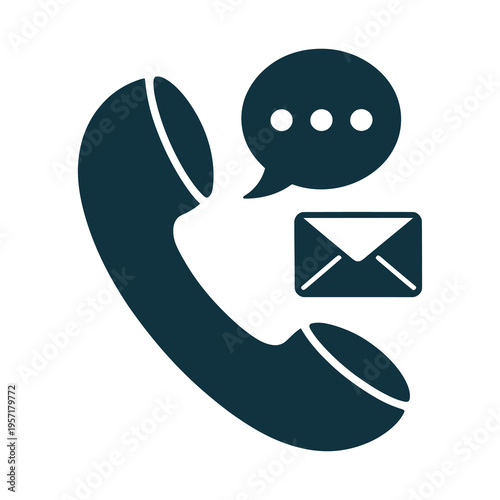 Vector icon featuring a telephone receiver with a speech bubble and email envelope symbolizing communication and contact options