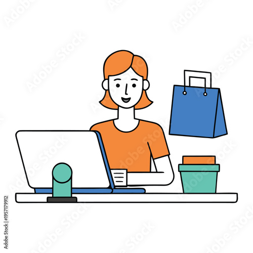 A woman sits comfortably at home, browsing her laptop, adding items to her cart, and enjoying the ease and convenience of shopping online from anywhere.
