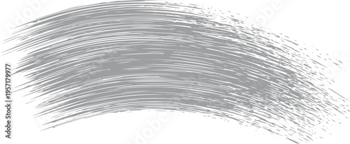 Grey curved paint brush stroke with dry texture on white background