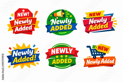 Newly added and new product labels collection, advertising promotional tags for e-commerce and online marketing