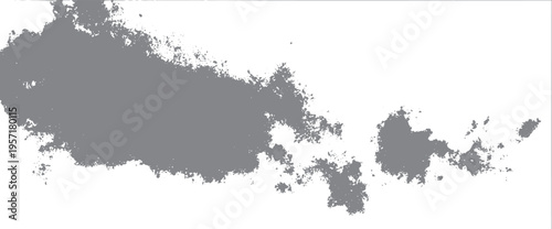 Grey distressed ink splatter shape on a solid white background