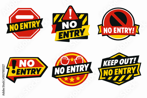 No entry and keep out signs set, prohibiting access, warning about danger, and indicating restrictions