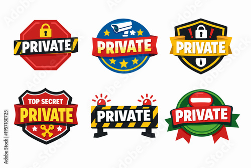 Private and top secret signs set, providing privacy, security, and restricted access symbols for confidential content