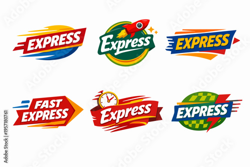 Express delivery and fast shipping service logos collection offering speed, reliability, and quick transportation concepts