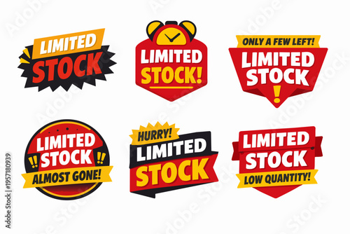 Selection of unique badges and labels with limited availability, emphasizing their scarcity to drive online sales