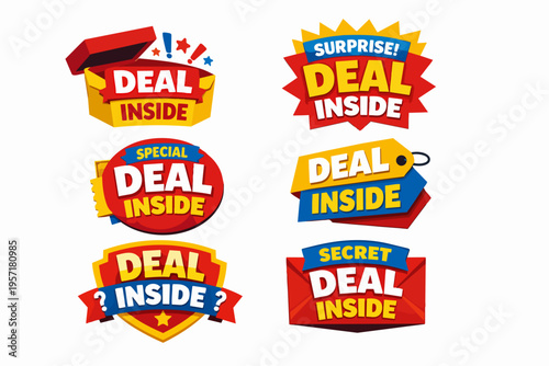 Deal inside badges set, offering special surprise and secret discounts for marketing and sales promotion campaigns