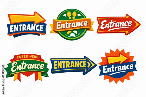 Entrance sign collection providing direction for customers, wayfinding for events, and navigational help
