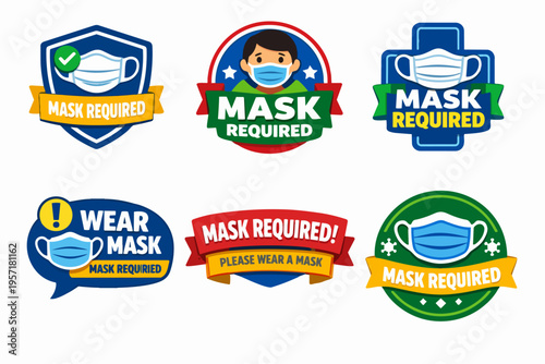 Collection of mask required signs and wear mask banners for public safety and health protection protocols during pandemic