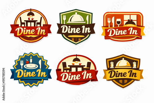 Restaurant dine in logo collection with emblems, badges, and symbols for food and eating establishments
